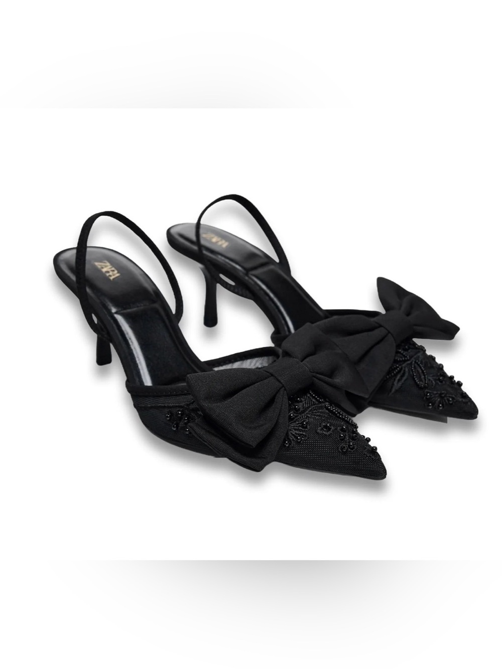 Zara Mesh Slingbacks With Bow Detail Size 10